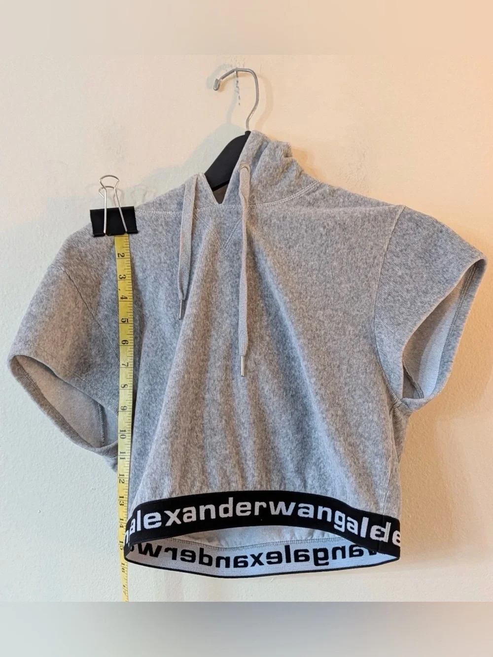 Alexander Wang Stretch Corduroy Cap Sleeve Hoodie in Heather Grey Medium $395